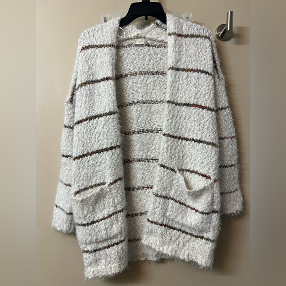 ALTAR'D STATE Mohair Eyelash Open Cardigan Sweater with Pockets Striped-Boho Med - Picture 1 of 4